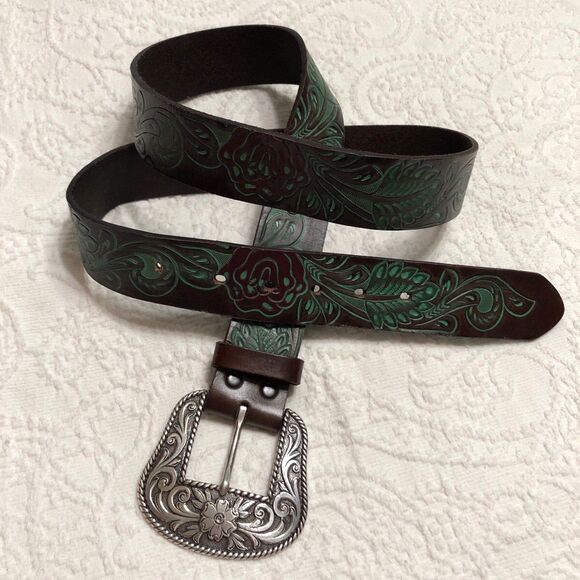 Ariat Accessories - Ariat Western Belt Size XL Genuine Leather Brown/Turquoise/Silver Belt Buckle